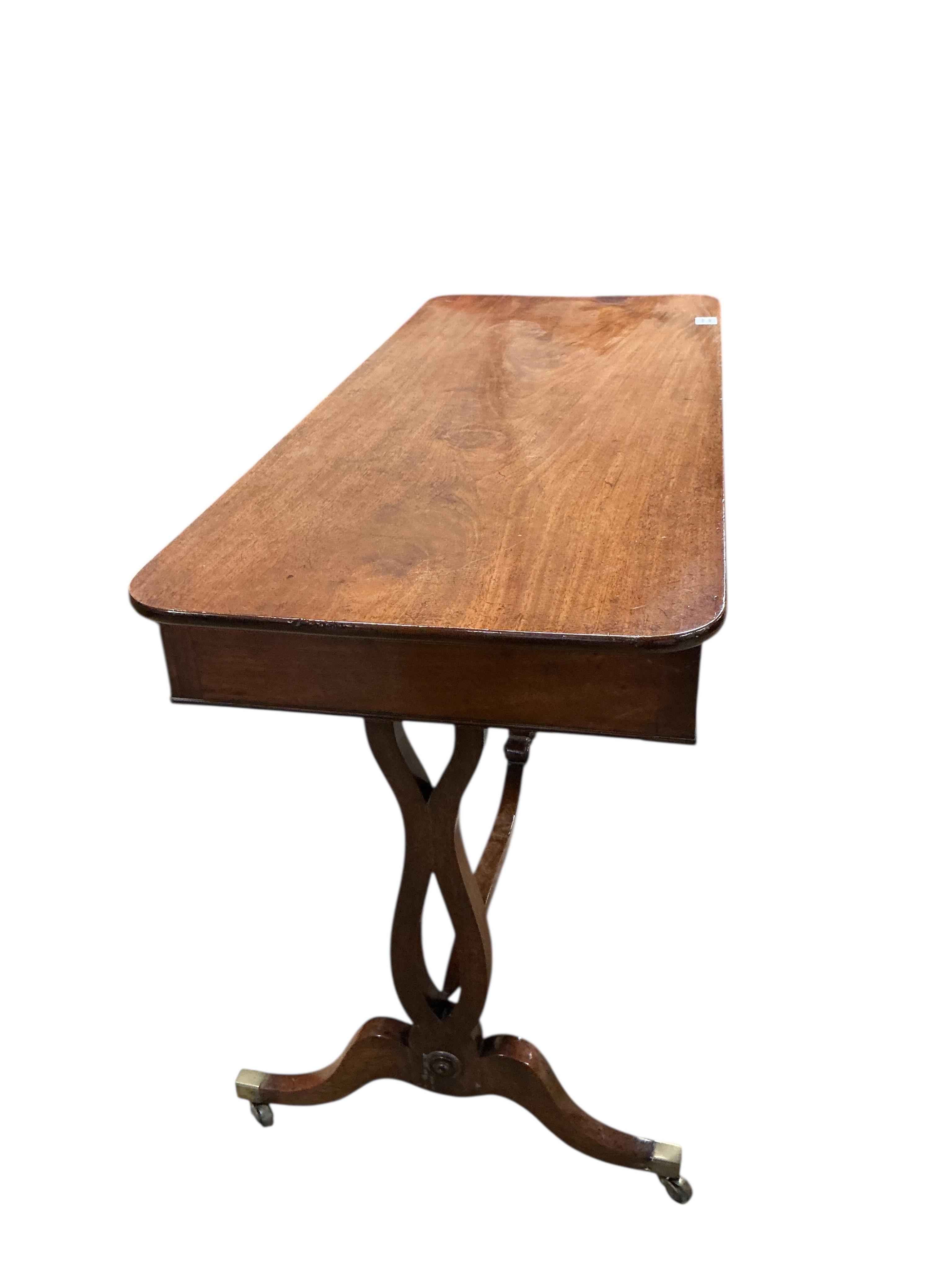 An early Victorian rectangular mahogany side table, width 121cm, depth 50cm, height 72cm